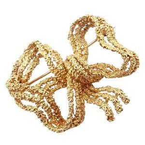 Authentic! Vintage Tiffany & Co 18k Yellow Gold Large Ribbon Bow Pin Brooch